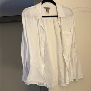 White Linen-Blend Button-Up Shirt